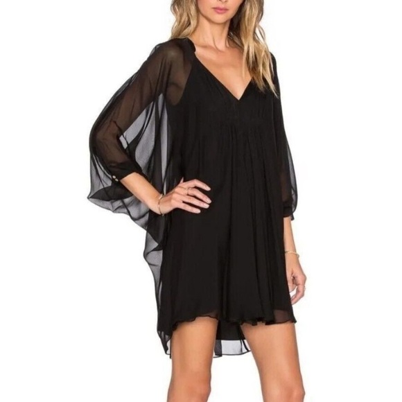 Diane von Furstenberg DVF || Black Fleurette Silk Chiffon Front Smock Dress 4 - Picture 1 of 17